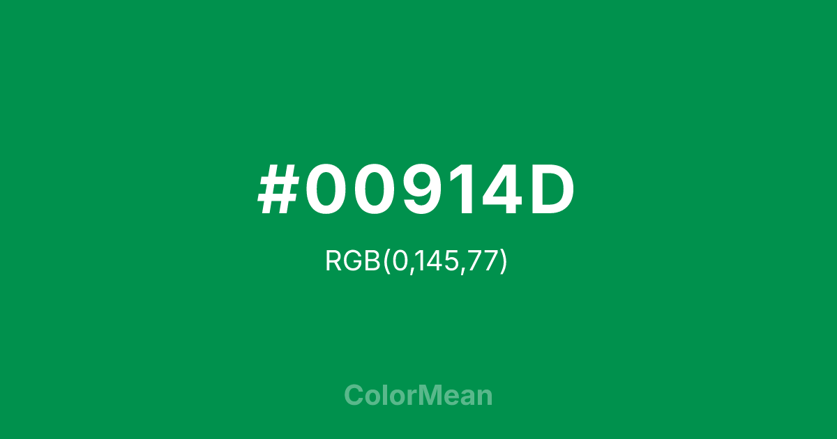 Color swatch image showing #00914D with RGB(0,145,77) values
