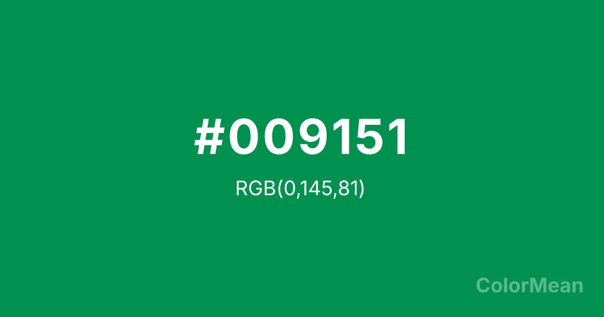 Color swatch image showing #009151 with RGB(0,145,81) values