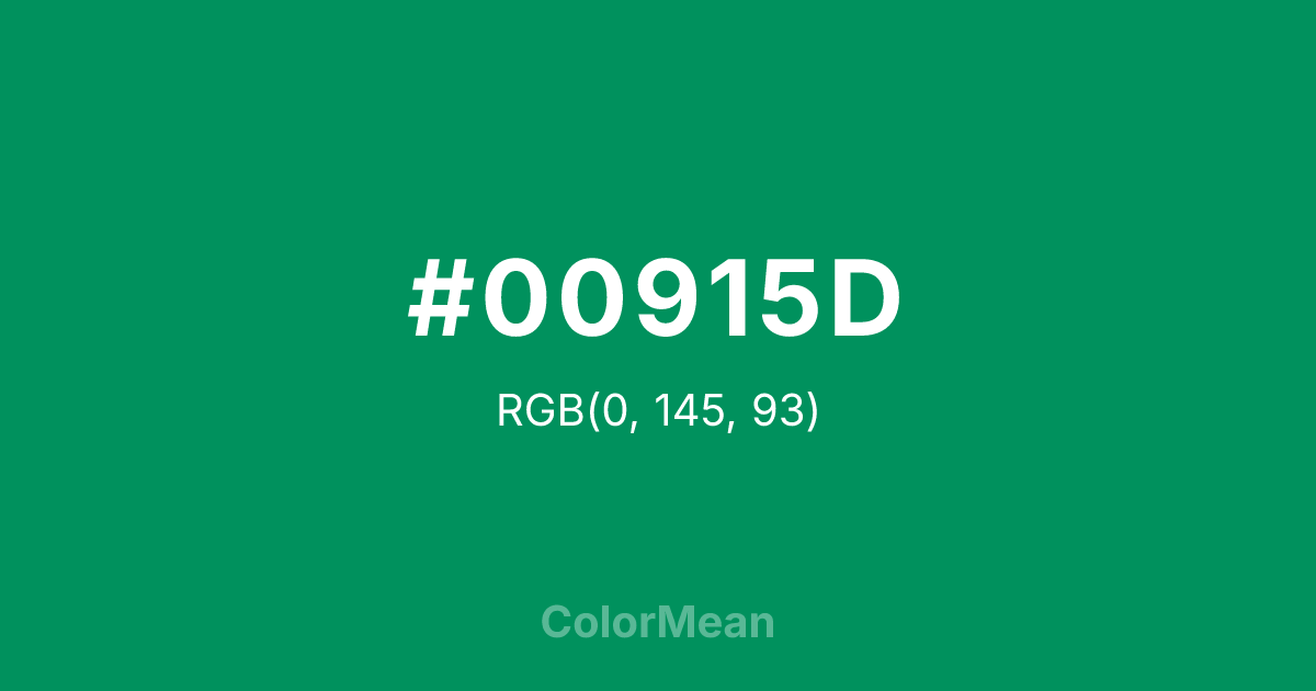 Color swatch image showing #00915D with RGB(0,145,93) values