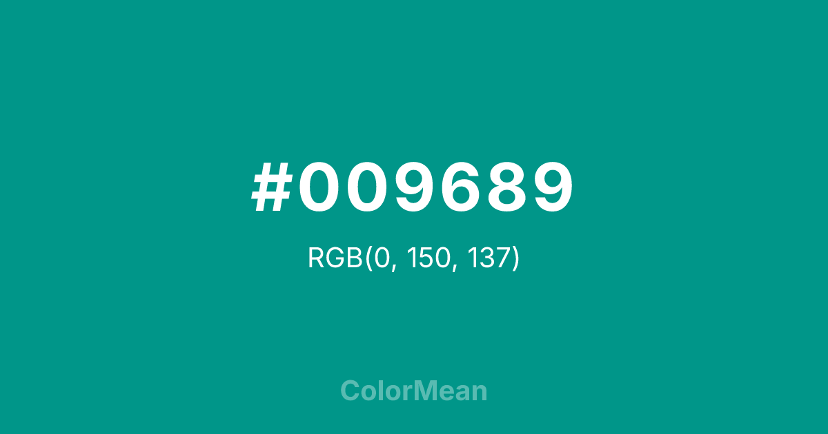 Color swatch image showing #009689 with RGB(0,150,137) values