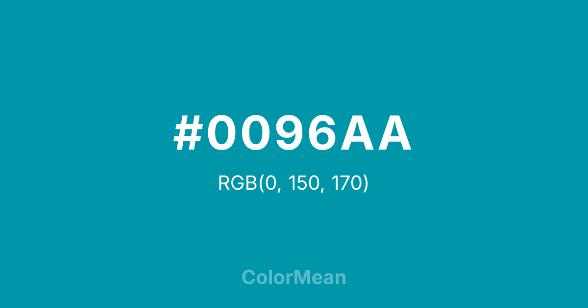 Color swatch image showing #0096AA with RGB(0,150,170) values