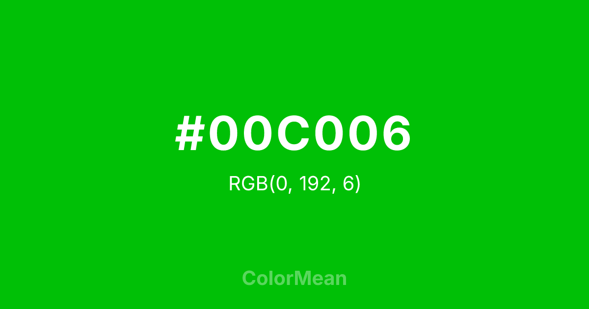 Color swatch image showing #00C006 with RGB(0,192,6) values