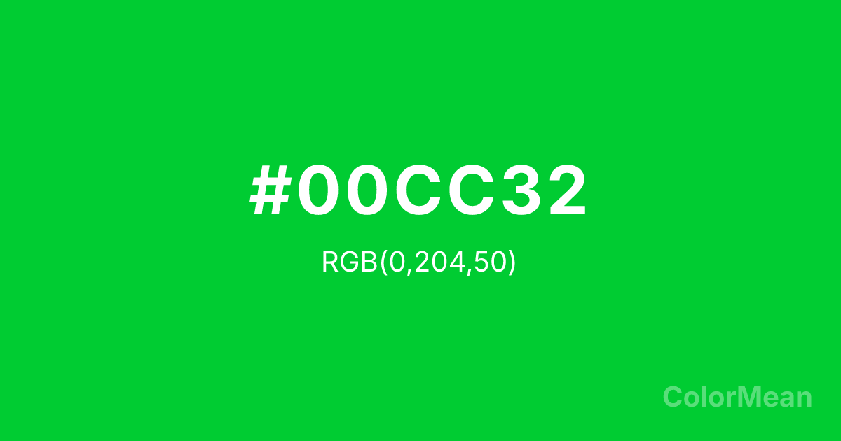 Color swatch image showing #00CC32 with RGB(0,204,50) values