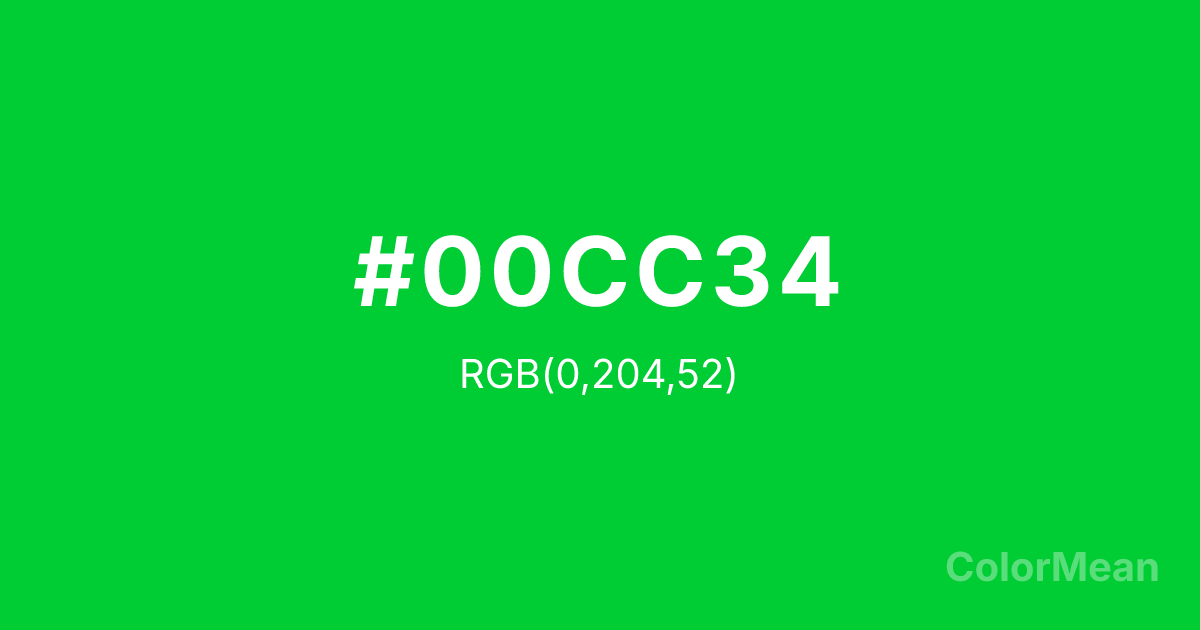 Color swatch image showing #00CC34 with RGB(0,204,52) values