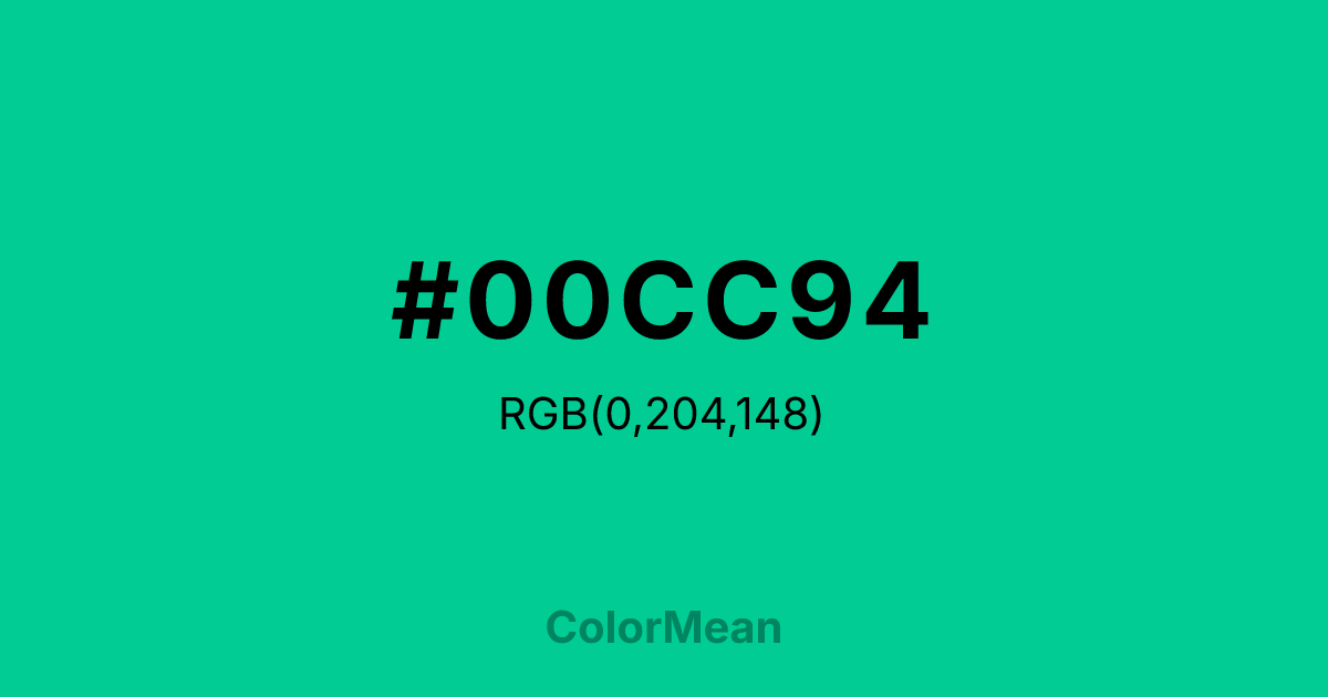 Color swatch image showing #00CC94 with RGB(0,204,148) values