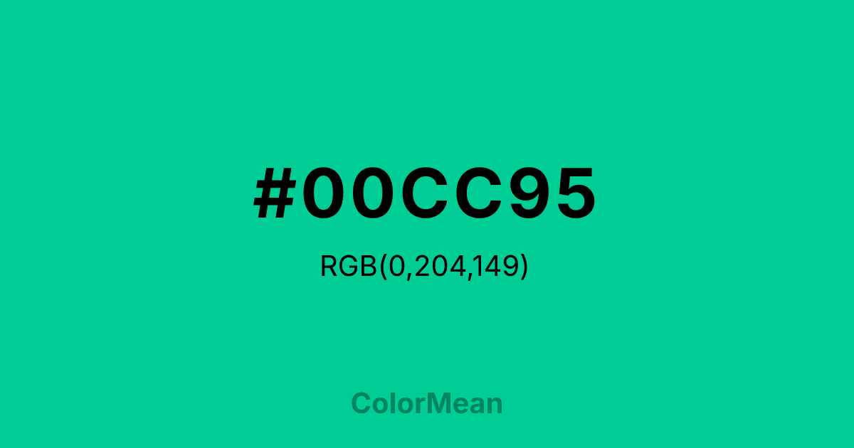Color swatch image showing #00CC95 with RGB(0,204,149) values