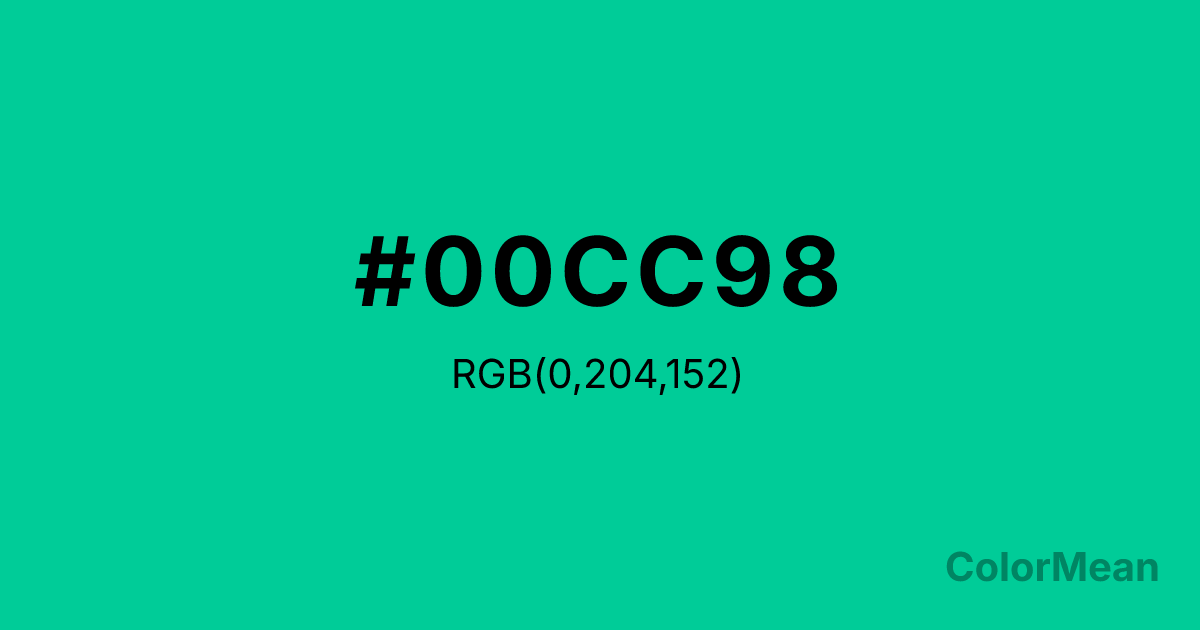 Color swatch image showing #00CC98 with RGB(0,204,152) values