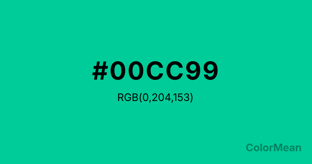 Color swatch image showing Caribbean Green (#00CC99) with RGB(0,204,153) values