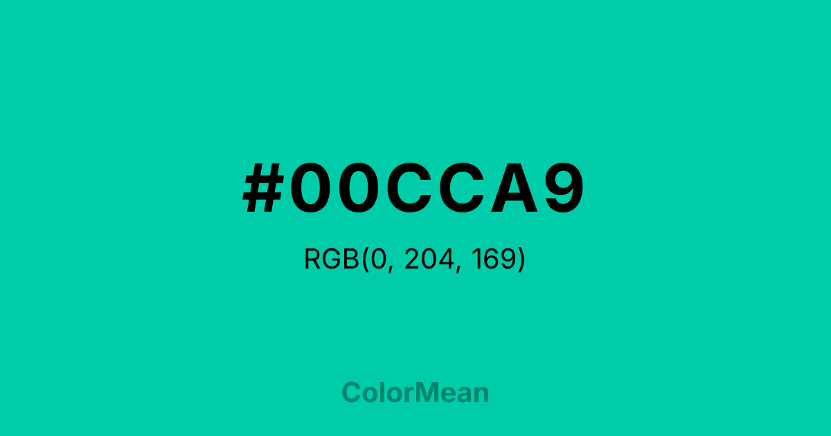 Color swatch image showing #00CCA9 with RGB(0,204,169) values