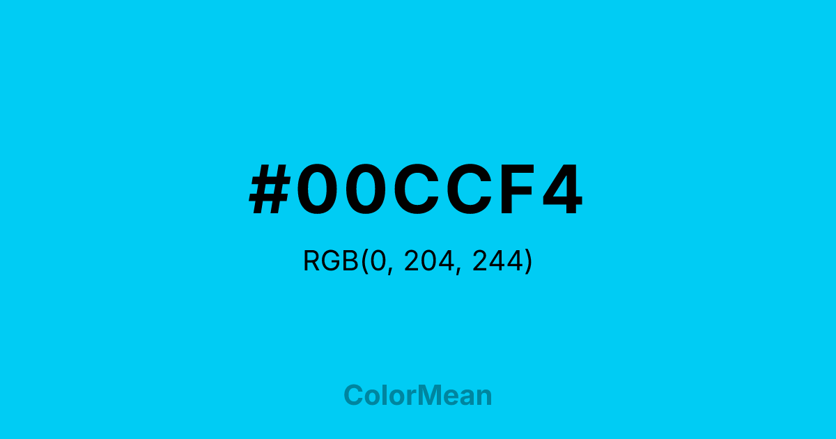 Color swatch image showing #00CCF4 with RGB(0,204,244) values