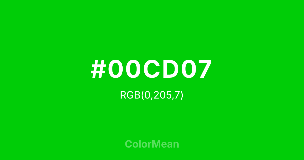 Color swatch image showing #00CD07 with RGB(0,205,7) values