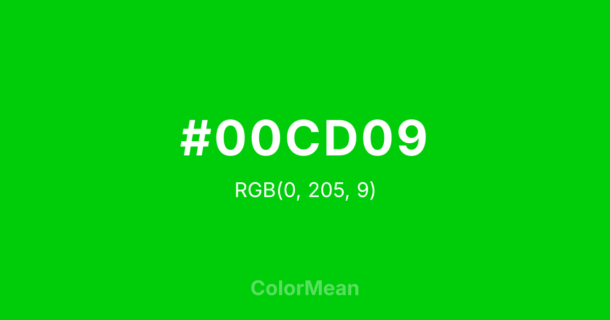 Color swatch image showing #00CD09 with RGB(0,205,9) values