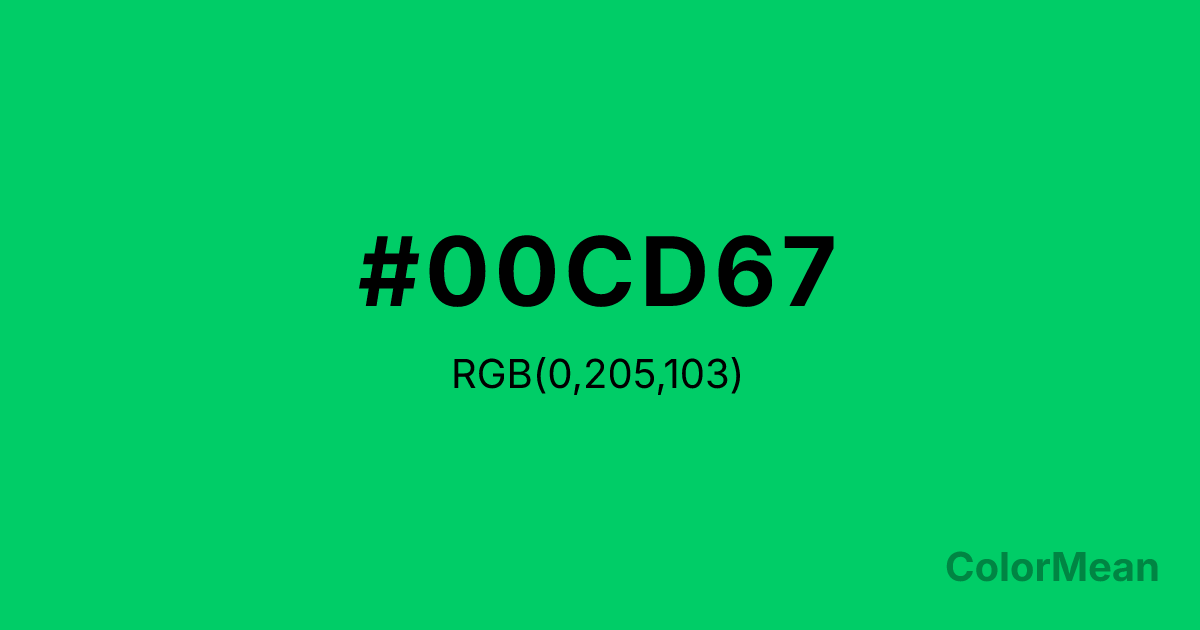 Color swatch image showing #00CD67 with RGB(0,205,103) values
