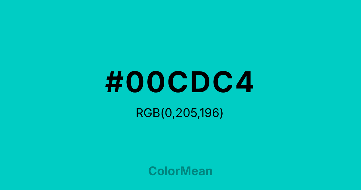 Color swatch image showing #00CDC4 with RGB(0,205,196) values