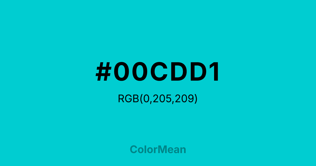 Color swatch image showing #00CDD1 with RGB(0,205,209) values