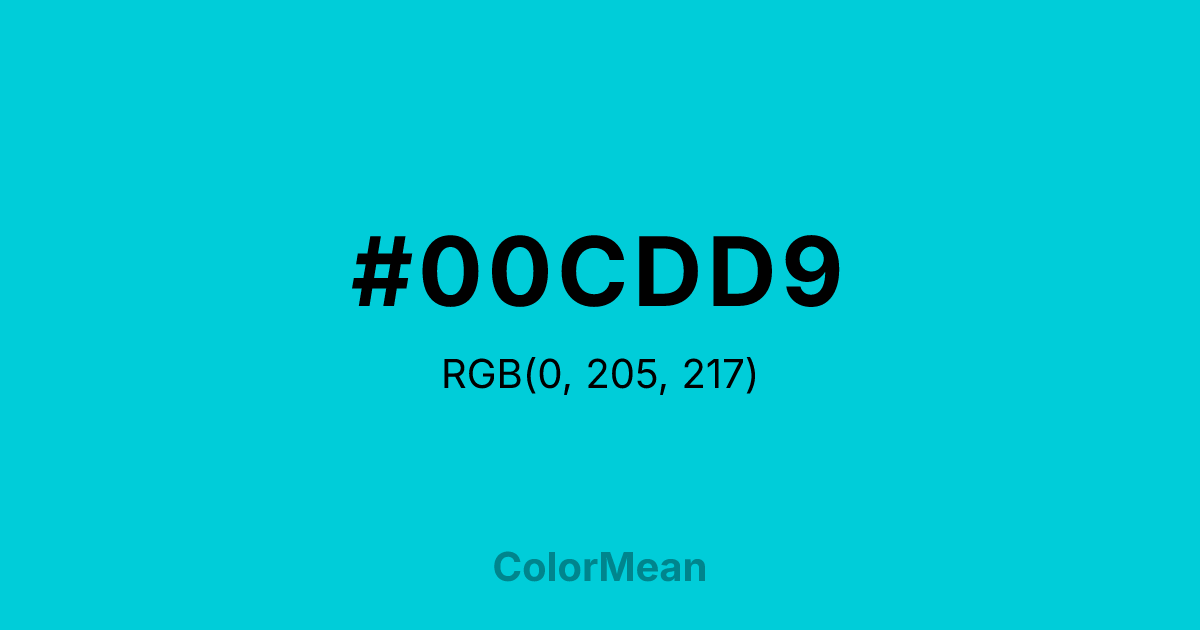 Color swatch image showing #00CDD9 with RGB(0,205,217) values