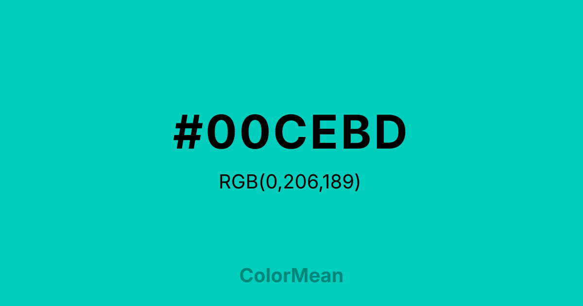 Color swatch image showing #00CEBD with RGB(0,206,189) values