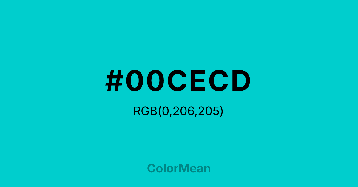 Color swatch image showing #00CECD with RGB(0,206,205) values
