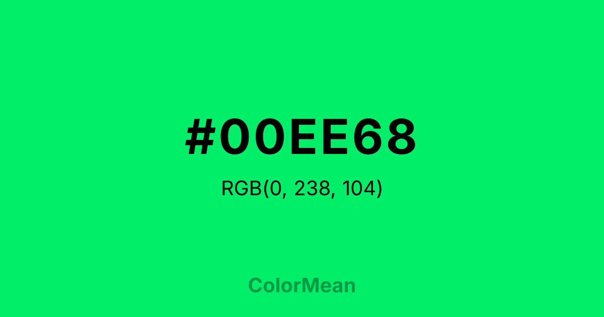 Color swatch image showing #00EE68 with RGB(0,238,104) values