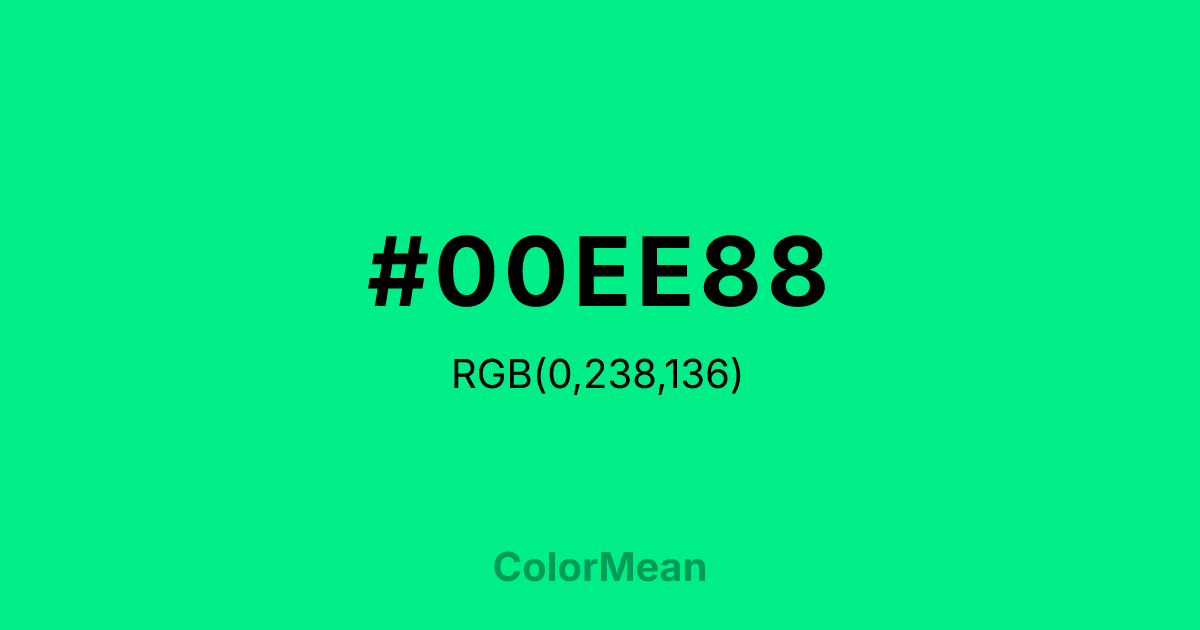 Color swatch image showing #00EE88 with RGB(0,238,136) values