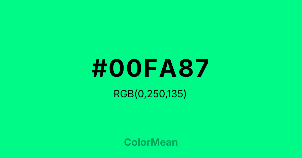 Color swatch image showing #00FA87 with RGB(0,250,135) values
