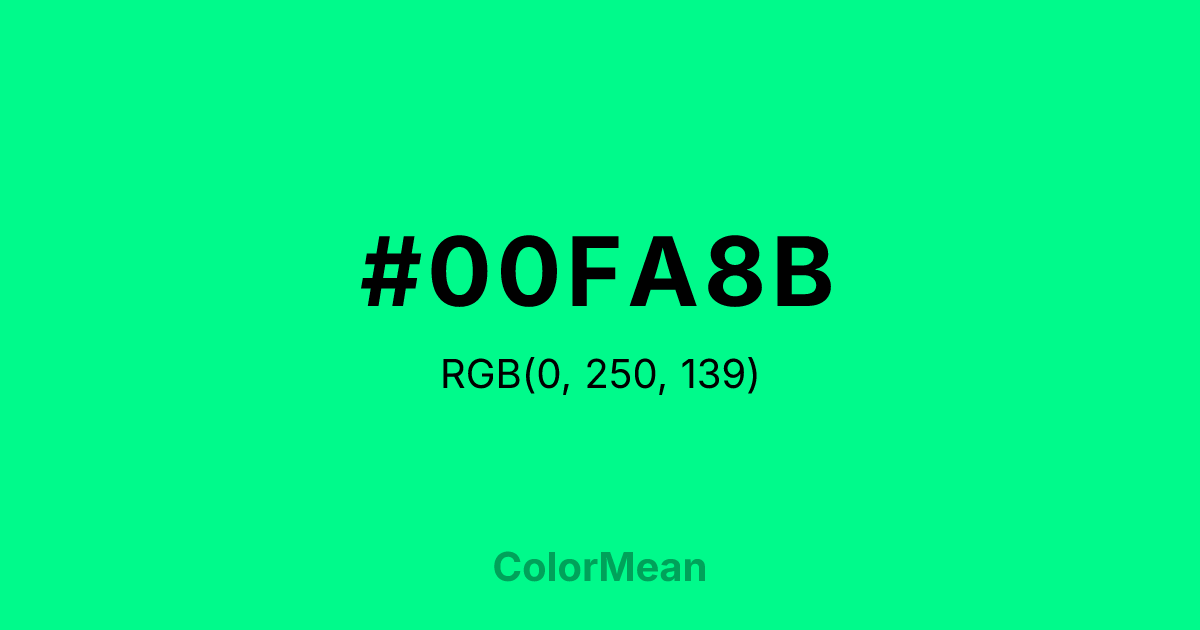 Color swatch image showing #00FA8B with RGB(0,250,139) values