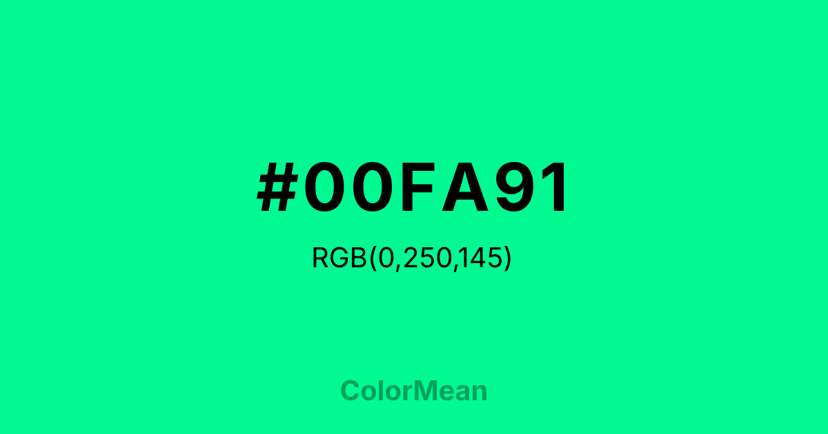 Color swatch image showing #00FA91 with RGB(0,250,145) values