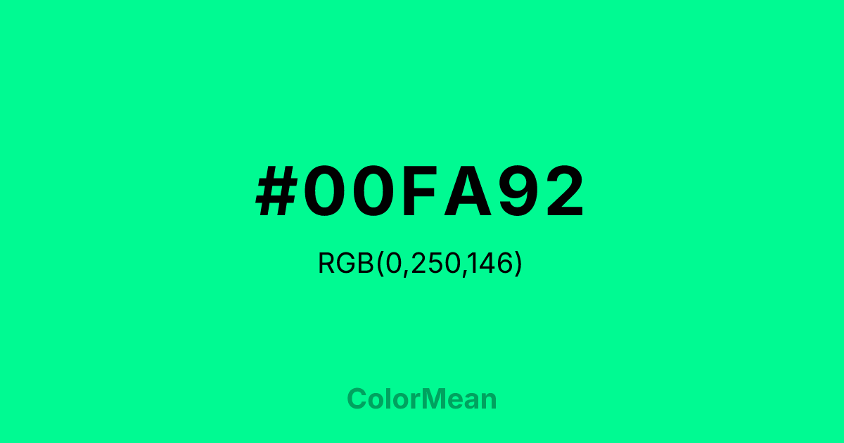 Color swatch image showing #00FA92 with RGB(0,250,146) values