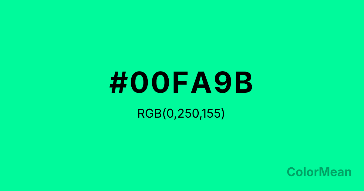 Color swatch image showing #00FA9B with RGB(0,250,155) values