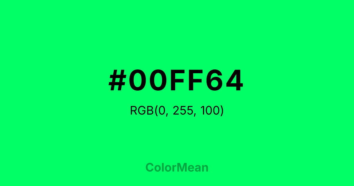 Color swatch image showing #00FF64 with RGB(0,255,100) values