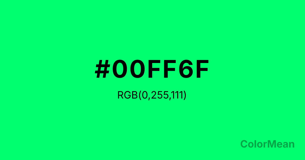 Color swatch image showing Clover (#00FF6F) with RGB(0,255,111) values