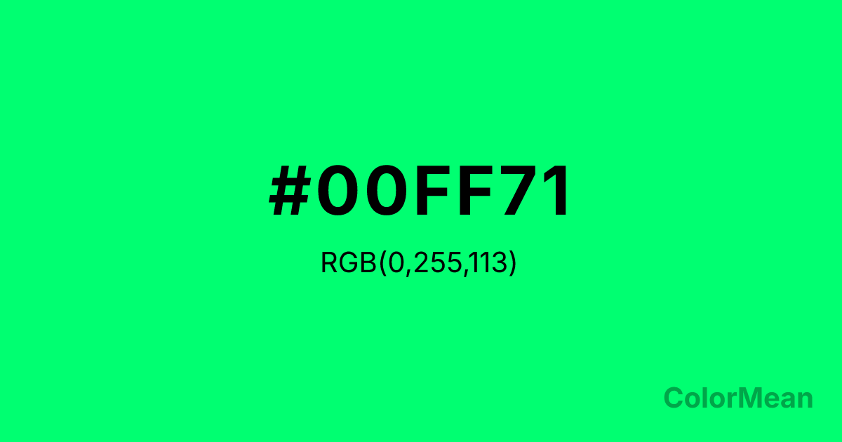 Color swatch image showing #00FF71 with RGB(0,255,113) values