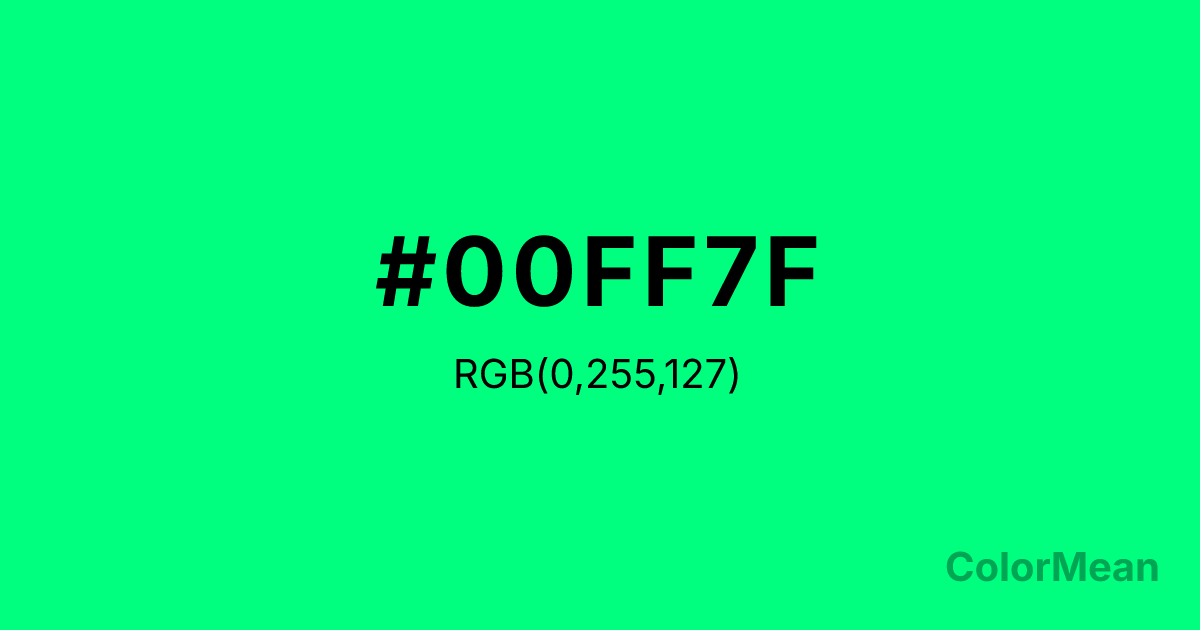 Color swatch image showing Spring Green (#00FF7F) with RGB(0,255,127) values