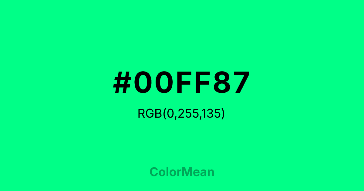 Color swatch image showing #00FF87 with RGB(0,255,135) values
