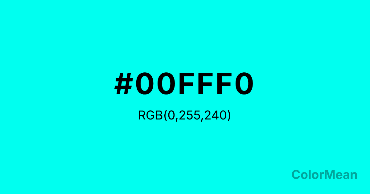 Color swatch image showing #00FFF0 with RGB(0,255,240) values