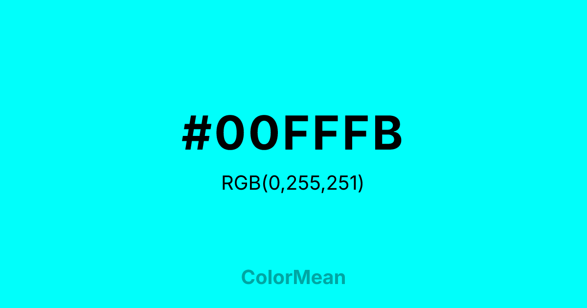Color swatch image showing #00FFFB with RGB(0,255,251) values