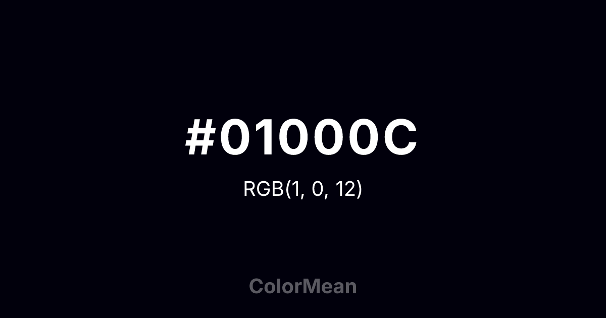 Color swatch image showing #01000C with RGB(1,0,12) values