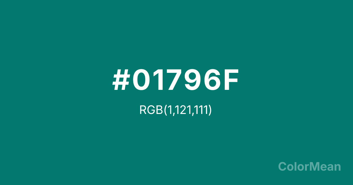 Color swatch image showing Pine Green (#01796F) with RGB(1,121,111) values