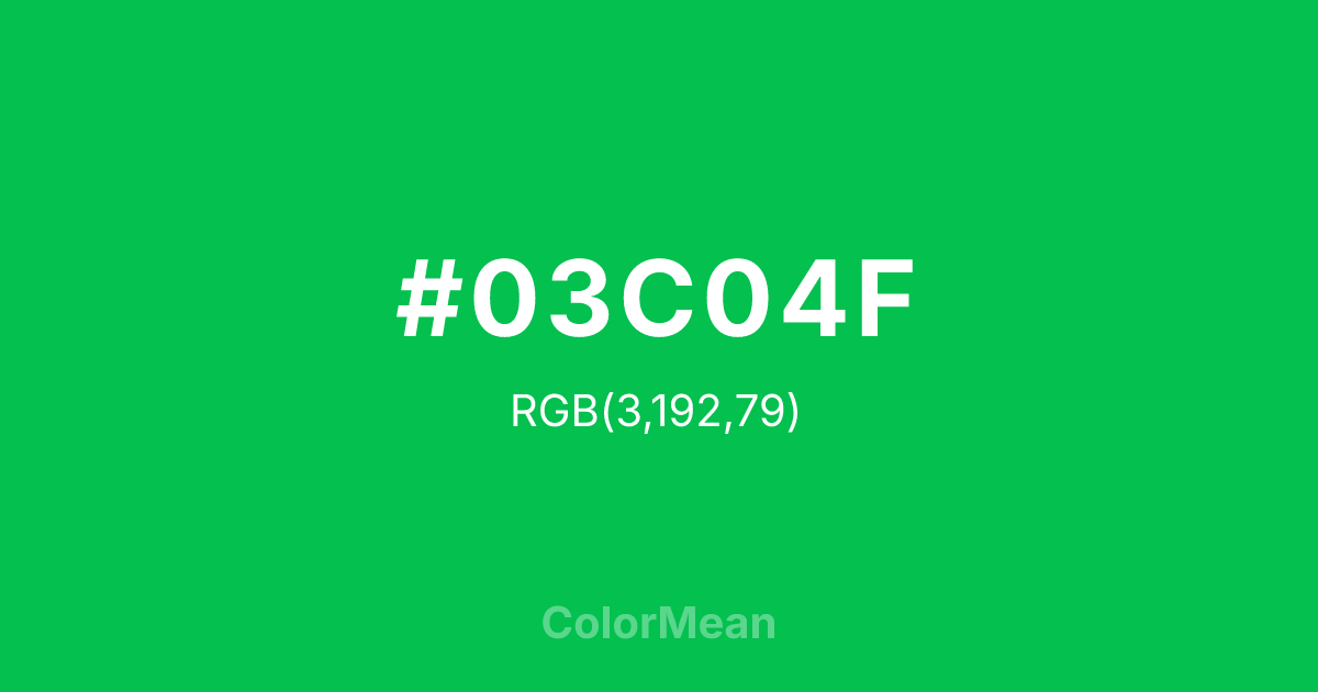 Color swatch image showing #03C04F with RGB(3,192,79) values