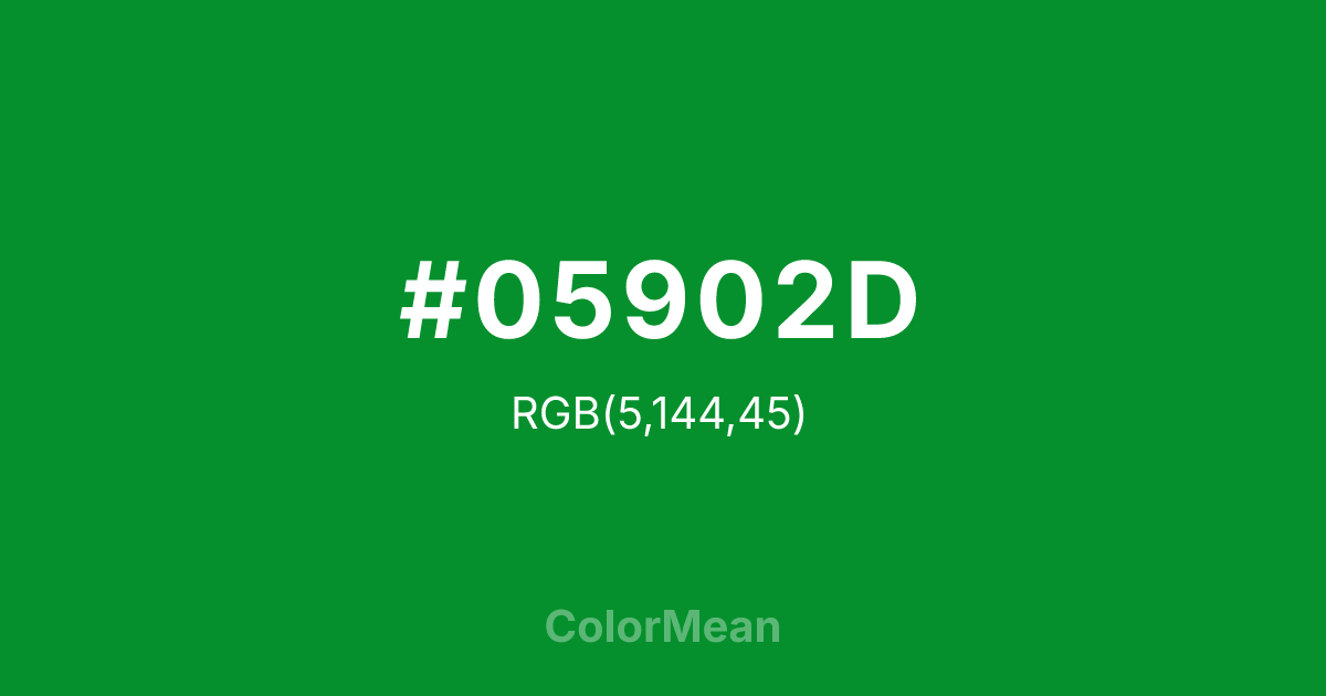 Color swatch image showing #05902D with RGB(5,144,45) values