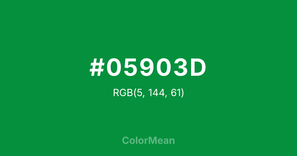 Color swatch image showing #05903D with RGB(5,144,61) values
