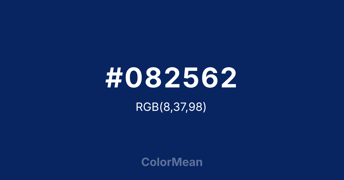 Color swatch image showing #082562 with RGB(8,37,98) values