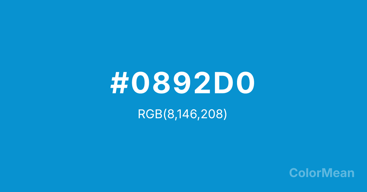 Color swatch image showing Rich Electric Blue (#0892D0) with RGB(8,146,208) values