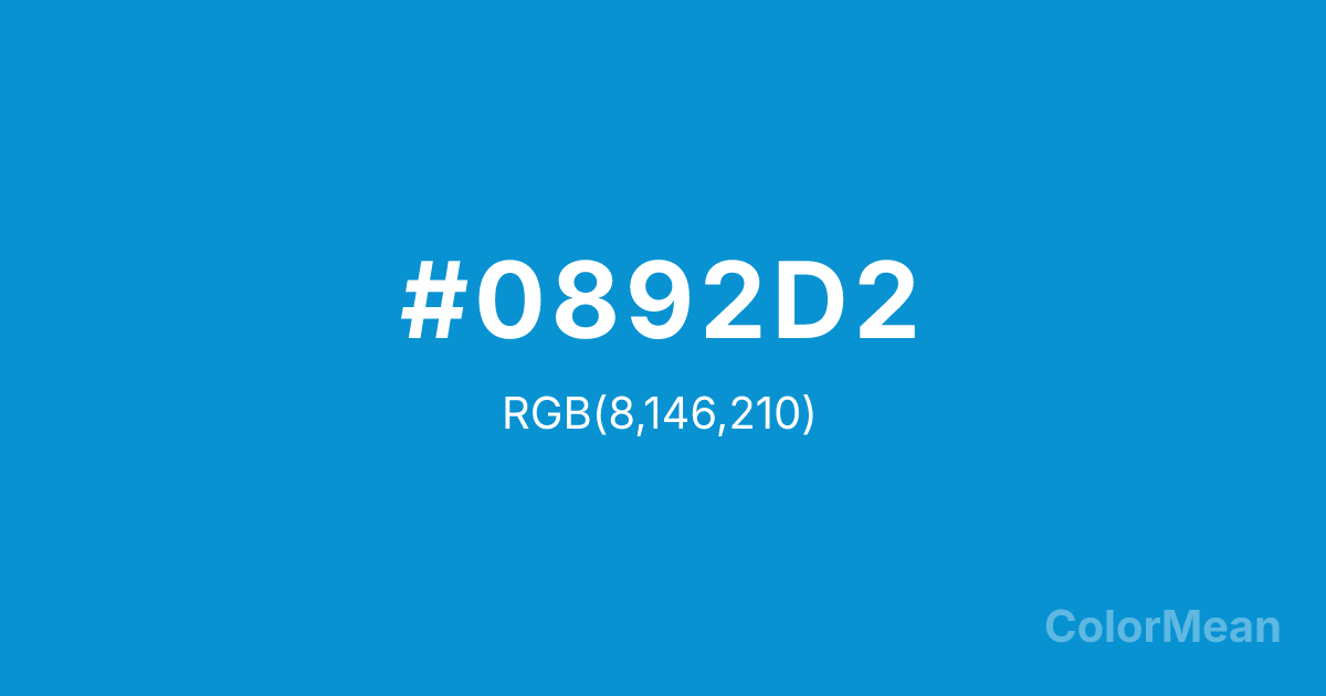 Color swatch image showing #0892D2 with RGB(8,146,210) values