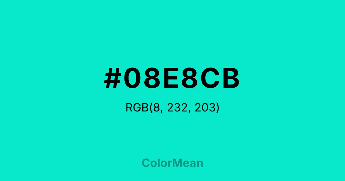 Color swatch image showing #08E8CB with RGB(8,232,203) values