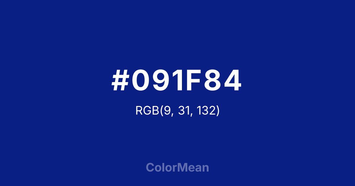Color swatch image showing #091F84 with RGB(9,31,132) values