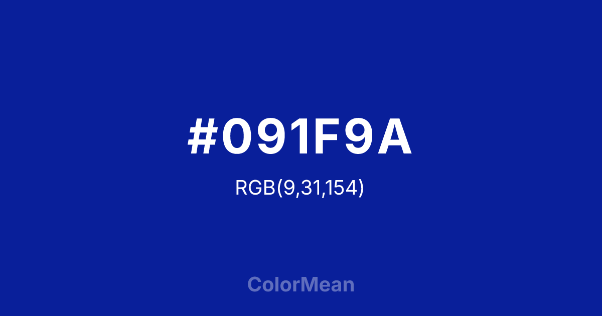 Color swatch image showing #091F9A with RGB(9,31,154) values