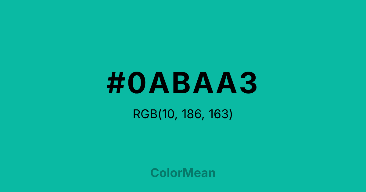 Color swatch image showing #0ABAA3 with RGB(10,186,163) values
