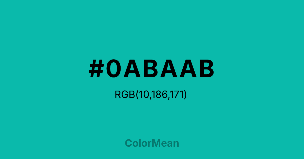 Color swatch image showing #0ABAAB with RGB(10,186,171) values