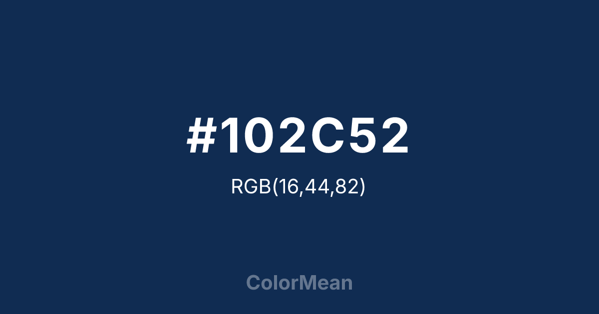 Color swatch image showing #102C52 with RGB(16,44,82) values